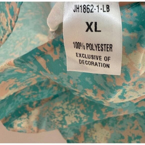 THML Judy Top Women XL Balloon Sleeve Mock Neck Button Back Blouse Pink Blue - Picture 5 of 7